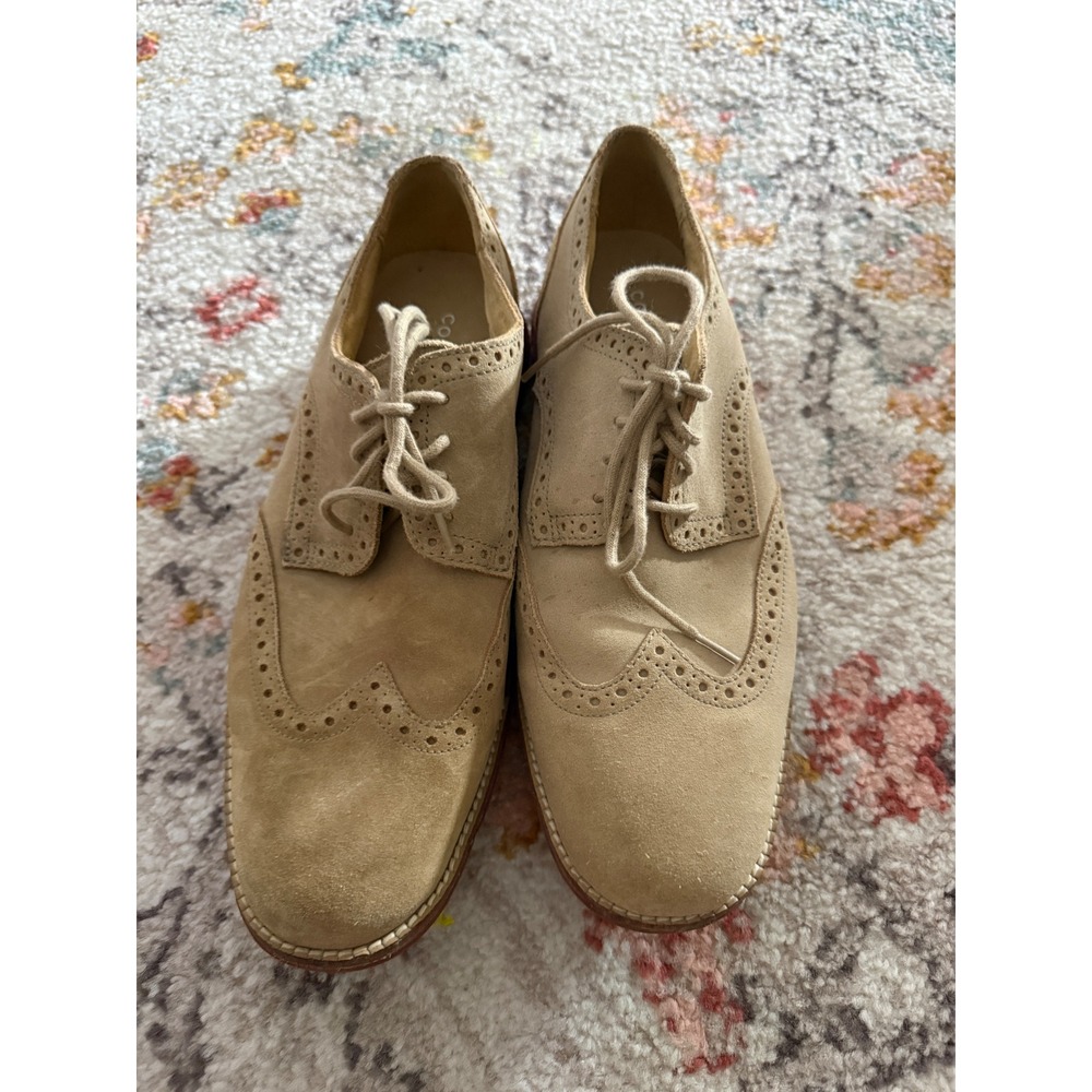 Cole Haan Grand OS Mens Tan Suede Wingtip Oxford Dress Shoes Red Sole C23769
